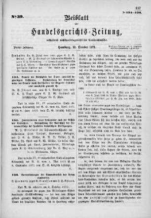 Beiblatt zur hamburgischen Handelsgerichts-Zeitung No. 39. Vierter Jahrgang. Hamburg, 21. Oktober 1871.