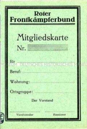 Vorlage einer Mitgliedskarte des Roten Frontkämpferbundes