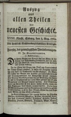 XXXII. Nachl. Coburg, den 8. Aug. 1761.