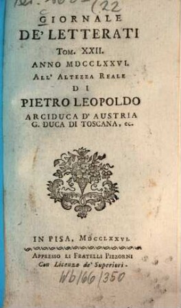 Giornale de'letterati. 22. 1776