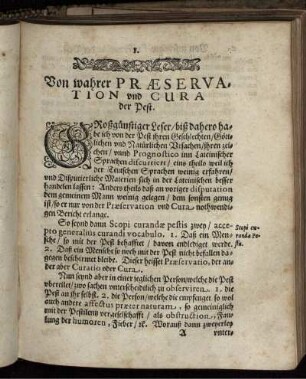 Von wahrer Praeservation und Cura der Pest