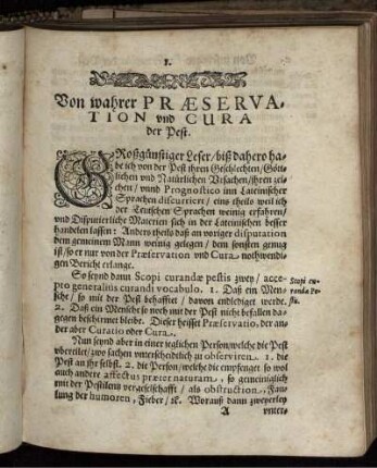 Von wahrer Praeservation und Cura der Pest