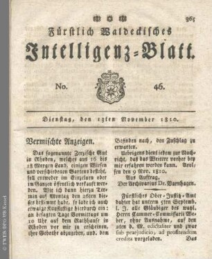 No. 46, Dienstag, den 13ten November 1810