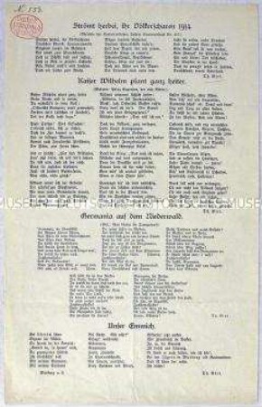 Flugblatt mit patriotischen Liedtexten zum Ersten Weltkrieg