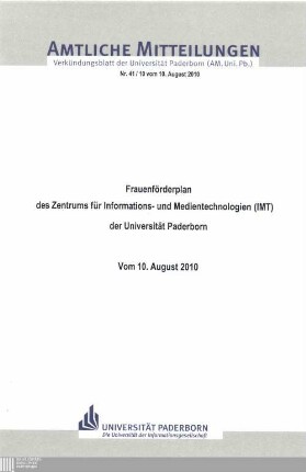 Frauenförderplan des Zentrums für Informations- und Medientechnologien (IMT) der Universität Paderborn : vom 10. August 2010