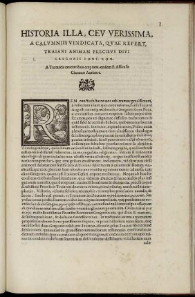 Historia Illa, Ceu Verissima, A Calumniis Vindicata, Quae Refert, Trajani Animam Precibus Divi Gregorii Pont. Rom.