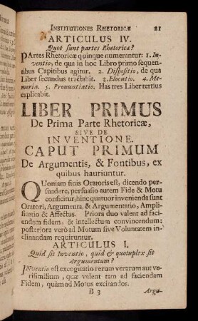 21-142, Liber Primus De Prima Parte Rhetoricae
