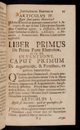 21-142, Liber Primus De Prima Parte Rhetoricae