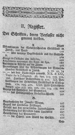 II. Register. Der Schriften, deren Verfasser nicht genennt werden.