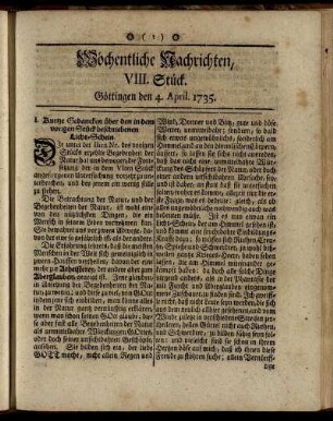VIII. - XI. Stück, Göttingen, April. 1735.