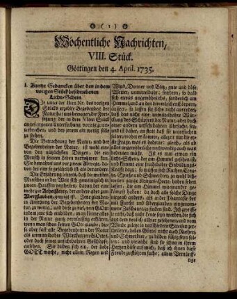 VIII. - XI. Stück, Göttingen, April. 1735.