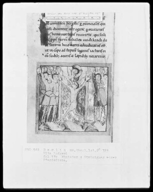 Leben des heiligen Liudger — Steinigung des Pferdediebes, Folio 13verso