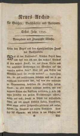 Neunzehnte und Zwanzigste Woche