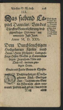 III. Das siebend Capitel Danielis/ Von des Türcken Gotteslesterung/ und schrecklicher Mörderey/ mit unterricht Justi Jonae.