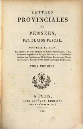 Lettres provinciales et pensées, 1