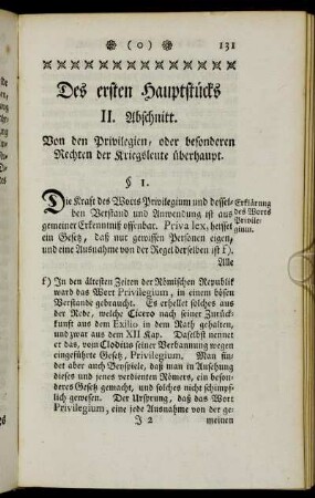 II. Abschnitt. Von den Privilegien, oder besonderen Rechten der Kriegsleute überhaupt.