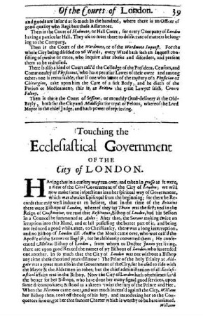 Touching the Ecclesiastical Government Of The City of London