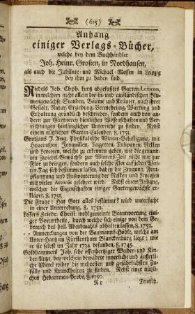 Anhang einiger Verlags-Bücher, [...]