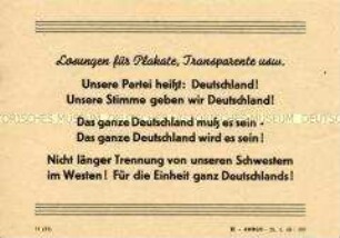 Handzettel des DFD mit Losungen zum Volksbegehren für Einheit und gerechten Frieden