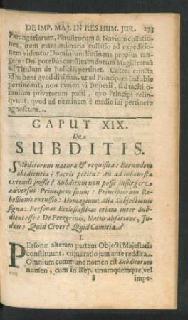 Caput XIX. De Subditis.