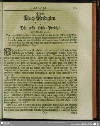 [VIII.] Etliche Leich-Predigten. Die erste Leich-Predigt über Joh. XI, 25. 26.