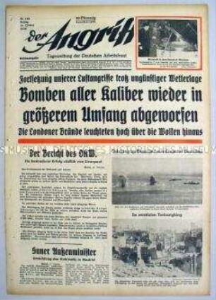 Tageszeitung "Der Angriff" u.a. zum Luft- und See-Krieg gegen England und zur Geschichte der deutschen Flugzeugindustrie