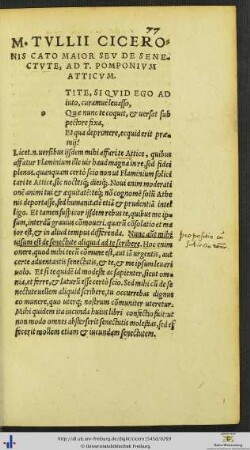 Marci Tullii Ciceronis Cato Maior Seu De Senectute Ad Titum Pomponium Atticum