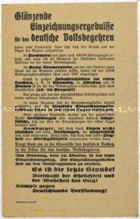 Aufruf zur Teilnahme am Volksbegehren gegen den Young-Plan