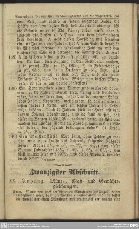 Zwanzigster Abschnitt. XX. Anhang. Münz- Maß- und Gewichtsgleichungen