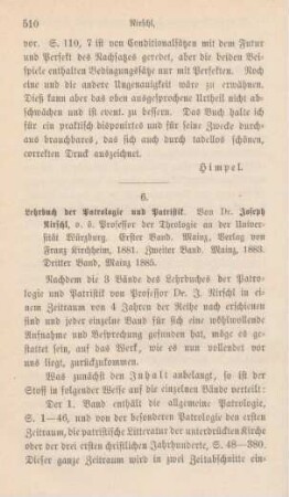 510-517 [Rezension] Nirschl, Josef, Lehrbuch der Patrologie und Patristik