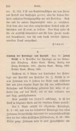 510-517 [Rezension] Nirschl, Josef, Lehrbuch der Patrologie und Patristik