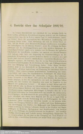 6. Bericht über das Schuljahr 1891/92