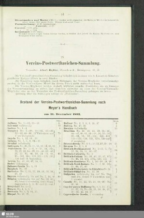 IX. Vereins-Postwerthzeichen-Sammlung