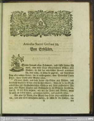 Articulus Statuti Gothani 22. Von Erbfällen