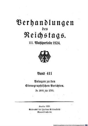 Verhandlungen des Reichstages. Stenographische Berichte. 411. 1924