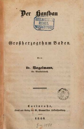Der Hanfbau im Großherzogthum Baden