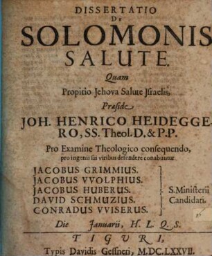 Dissertatio De Solomonis salute