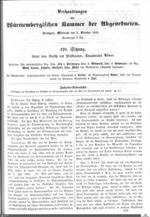 178. Sitzung, Stuttgart, 2.10.1861