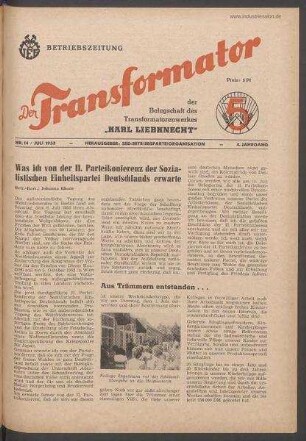 TRO-Betriebszeitung 'Der Transformator'; Nr. 14/1952 (Juli 1952)