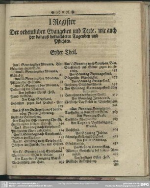 I Register Der ordentlichen Evangelien und Texte, wie auch der daraus betrachteten Tugenden und Pflichten