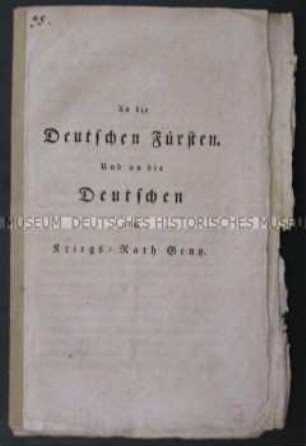 Pamphlete zu den Befreiungskriegen - An die deutschen Fürsten...