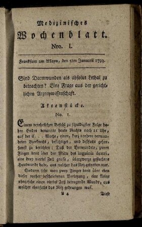 Nro. I. Frankfurt am Mayn, den 5ten Januarii 1793. - Nro. IV. Frankfurt am Mayn, den 26ten Januarii 1793.