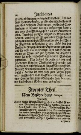 Zweyter Theil. Neue Beschreibung Europæ.