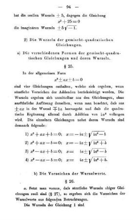 2) Die Wurzeln der gemischt-quadratischen Gleichungen § 25-31.