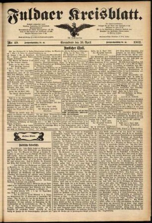 Erste Ausgabe vom Samstag, den 26. April 1902.