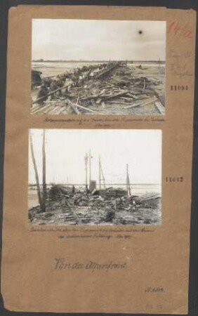 Eisenbahnbrücke über den Tagliamento bei Codroipo mit den Spuren des ital. Rückzugs