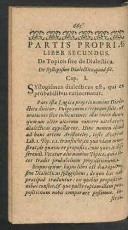 Partis Propriae Liber Secundus. De Topicis sive de Dialectica.