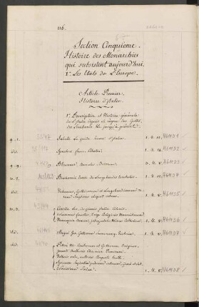 Section Cinquième [i.e. Sixième]. Histoire des Monarchies qui subsistent aujourd'hui.