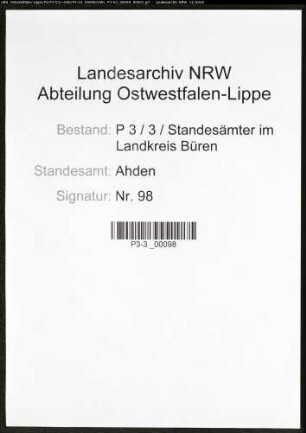 Sterberegister Standesamt Ahden