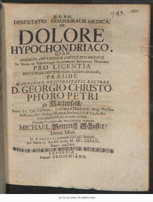 Dissertatio Inauguralis Medica, De Dolore Hypochondriaco